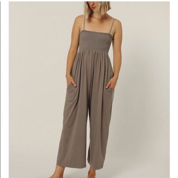Calder Blake Small Lili Jumpsuit Anthracite Smocked Wide Leg Relaxed Fit Comfy - Picture 2 of 13